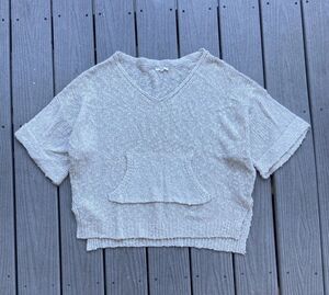 Easel Sweater Womens S/M Open Knit Sweater Oversize Boho Short Sleeve Top